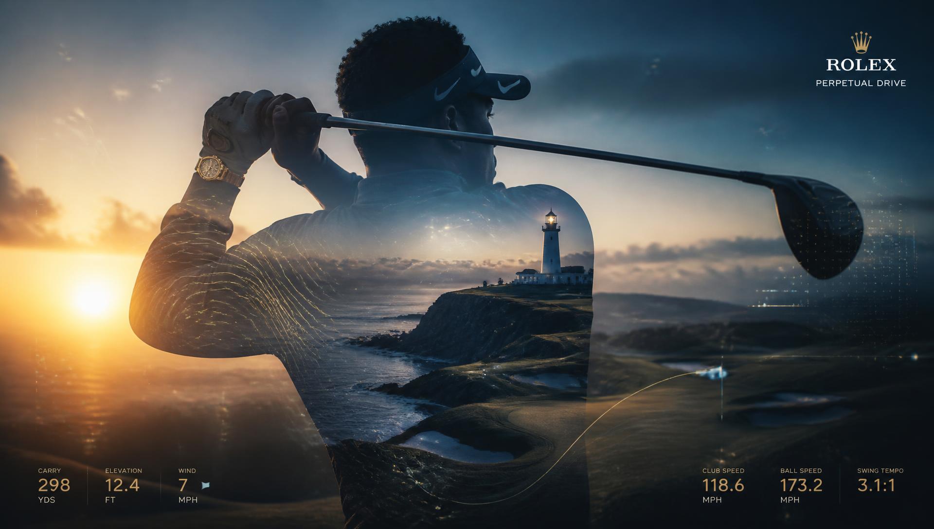 Lighthouse Golf Caddy — double exposure hero