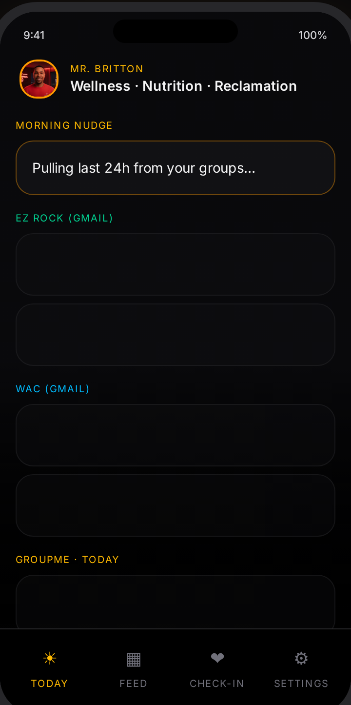 Mr. Britton iPhone app simulator — Wellness, Nutrition & Reclamation