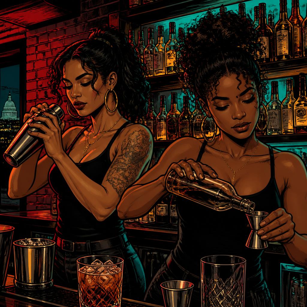 Saint-Ex women bartenders preparing the bar for an event