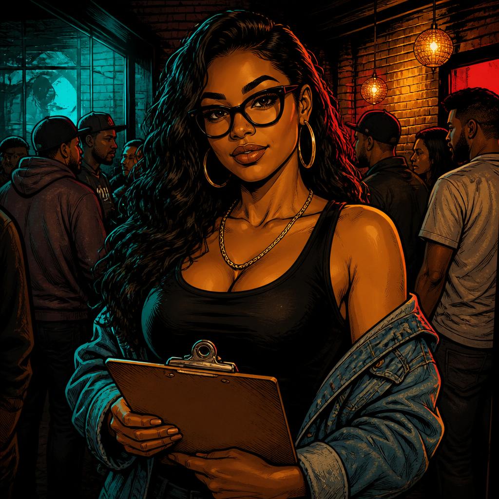 Monica coordinating the Saint-Ex room, bartenders, DJ, and door crew