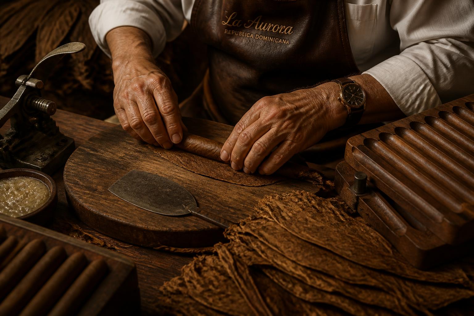 Torcedor rolling cigars by hand